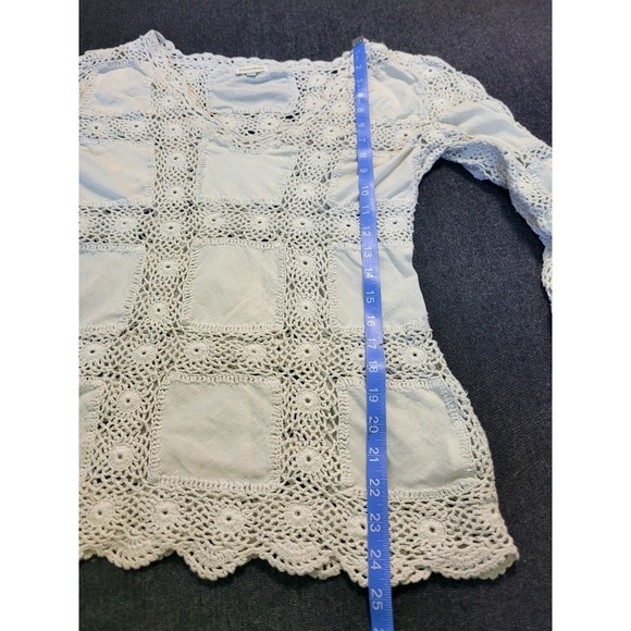 Boston Proper Ivory White Crochet Square Hippy Boho Long Sleeve Top Cover up S - Picture 13 of 15
